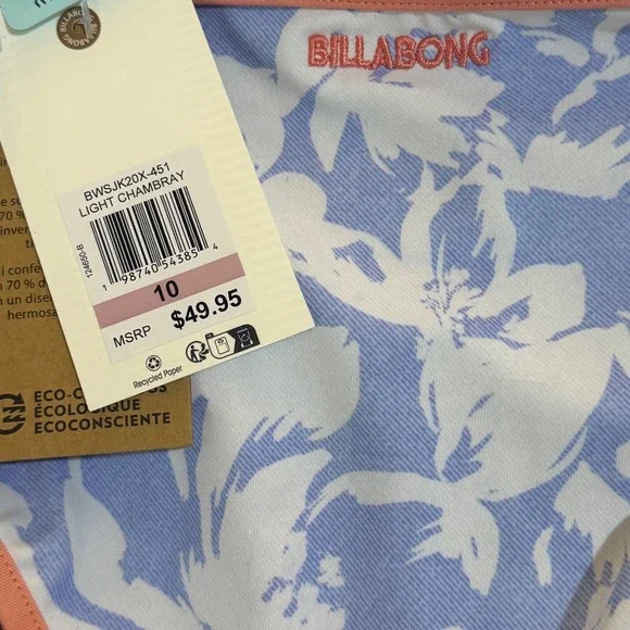 NWT Billabong Girls Floral Bikini Set UPF 50+ Chambray Now Blue Size 10 - Picture 7 of 7